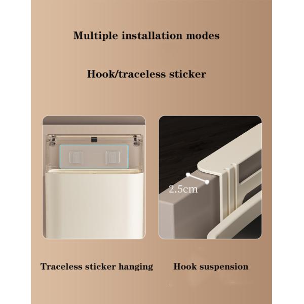 Kitchen Hanging Trash Can Household Cream White Traceless Adhesive Cabinet Trash Basket With Lid Household Wall Hanging