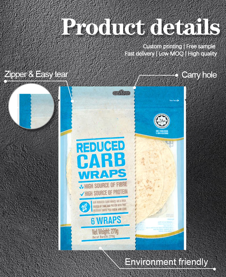Tortillas VMPET Wraps Recycled Bakery Packaging Printed 500g Sandwich Packaging Bag
