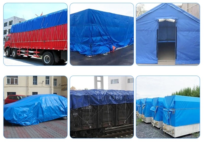 Heavy Weight PE Tarpaulin Fabric Tarp With Eyelets Blue Dust Resistant Boat Cover