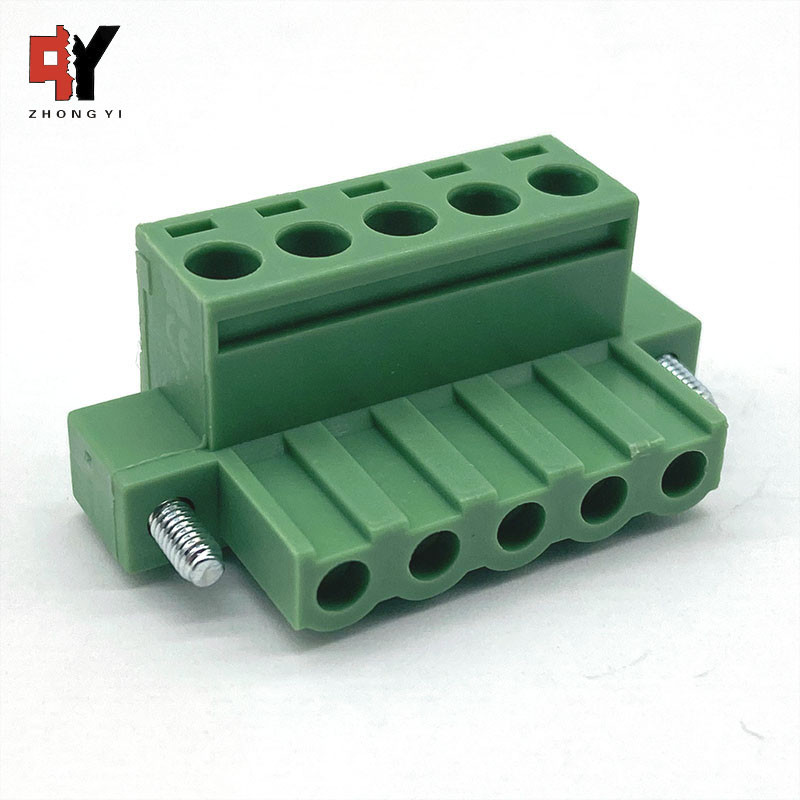 300V 10A M2.5 Screw Fixed Ear Plug-In Brass Terminal Block