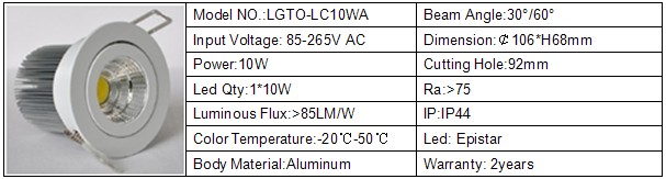dimmable led driver 10W COB led ceiling light