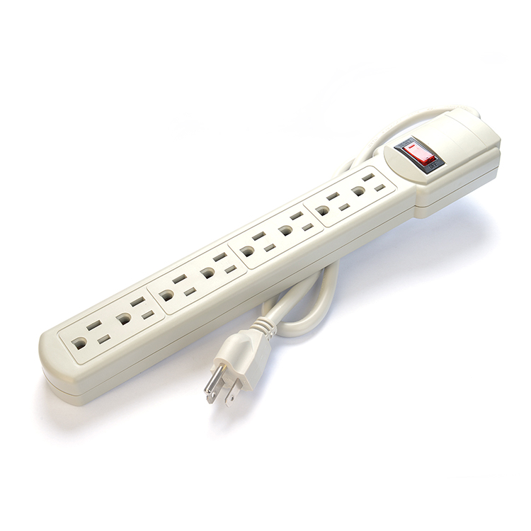 6 Outlet Power Strip with 2.5 Feet ETL Power Socket Extension and Durable Oxygen Free Bared Stranded Copper