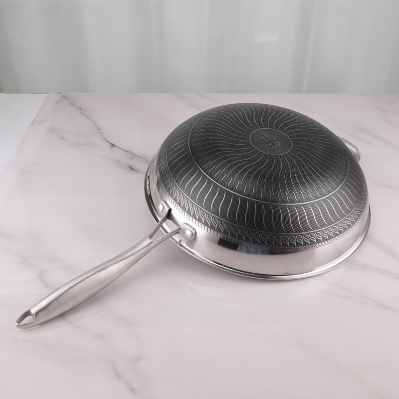 Nonstick Stovetop Frying Pan Stainless Steel 32cm Honeycomb With Lid