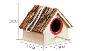 China House Shape Bark Roof 15cm Height Wooden Bird Box wholesale