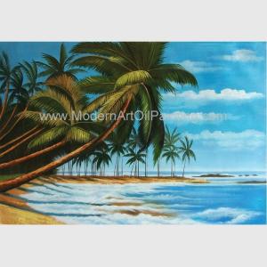 China Hand Painted Hawaiian Artwork Paintings , Coconut Trees Landscape Oil Painting On Canvas wholesale