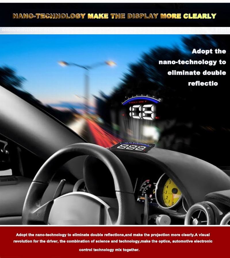 Ouchuangbo Car Head Up Display 3.5 inch Windscreen Projector OBD2 EUOBD Driving Data Display Speed RPM Water