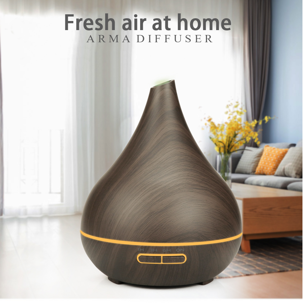 400ml Capacity Mini Aroma Oil Diffuser Wooden Aromatherapy Machine Quiet Remote Control Aroma Diffuser with LED Light