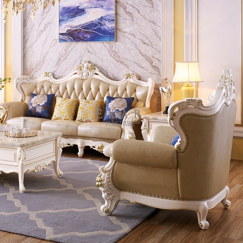 Couch Living Room Wooden Set Royal Leather Sofa