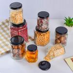 Hexagon Clear Glass Storage Bottle 100ml 500ml With Metal Lid For Honey Cream