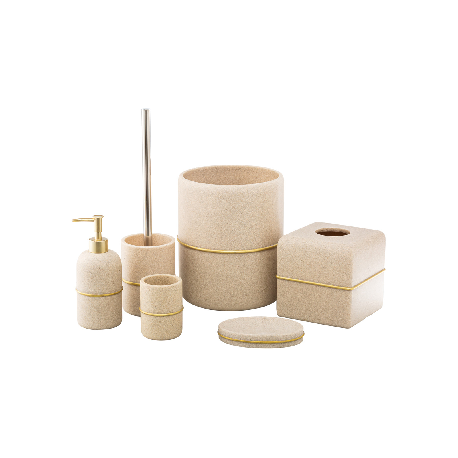 Gold Stripe Style Resin Soap Foam Dispenser Toothbrush Holder Bathroom Accessories