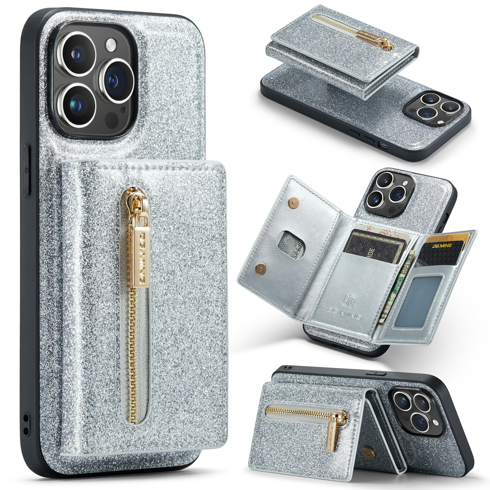 For IPhone15 Pro Max Flash Wallet Protector PU Mobile Cover IP14 Pro 2 in 1 Magnetic Cell Phone case