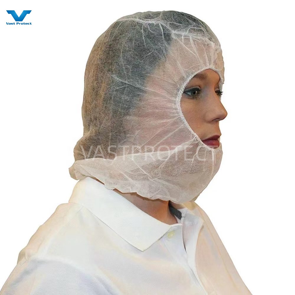 Class I Medical Disposable Nonwoven Hood For Protective Food Processing In White Blue