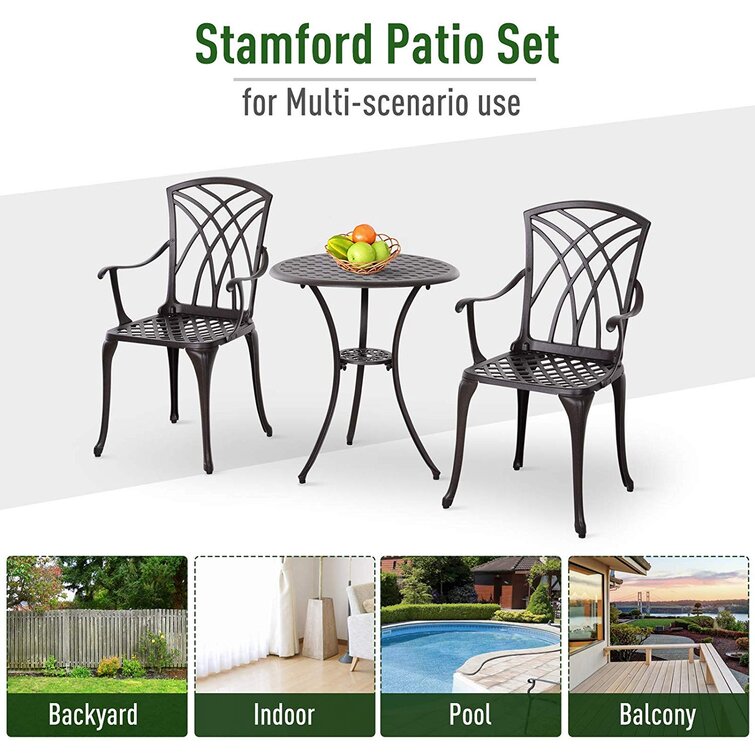 Cast Aluminum Balcony Furniture AJUNION 2 Seater Outdoor Bistro Set with Round Table