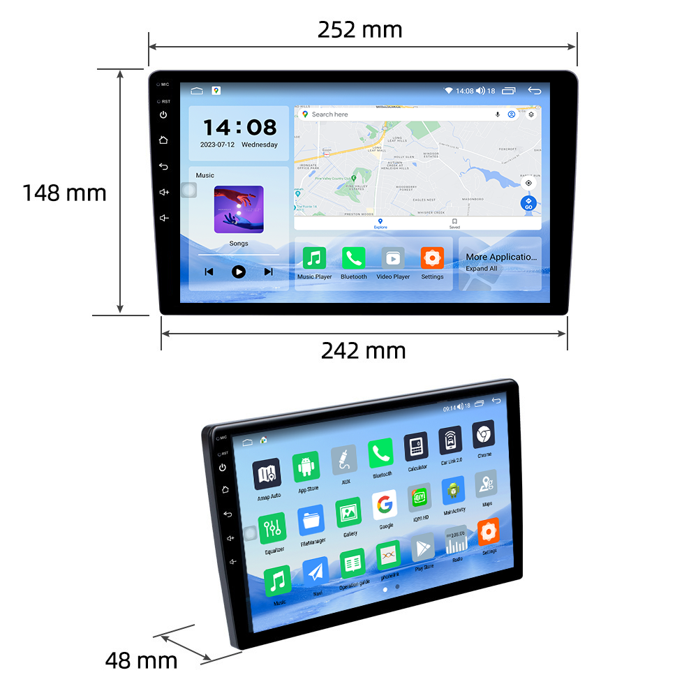Android 12 CarPlay 9/10/13'' QLED Screen 2DIN Car Radio for Universal Car Fitment