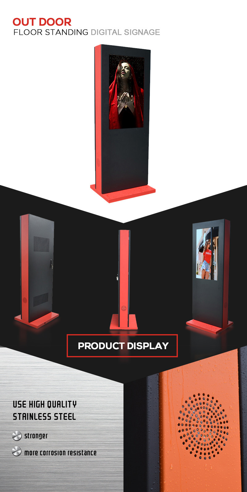 55 Inch Outdoor Digital Signage Waterproof 2500 Nits Multi Language Support