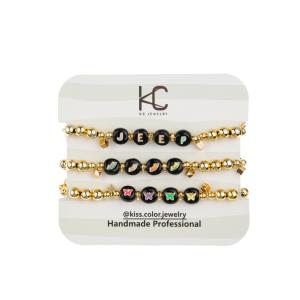 China KC Gold Hematite Alphabet Letter Bracelet Black Rainbow Alloy Material wholesale
