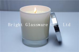 China Glass Candle Holder With Painting Logo , Candle Jar With Lid Cover wholesale