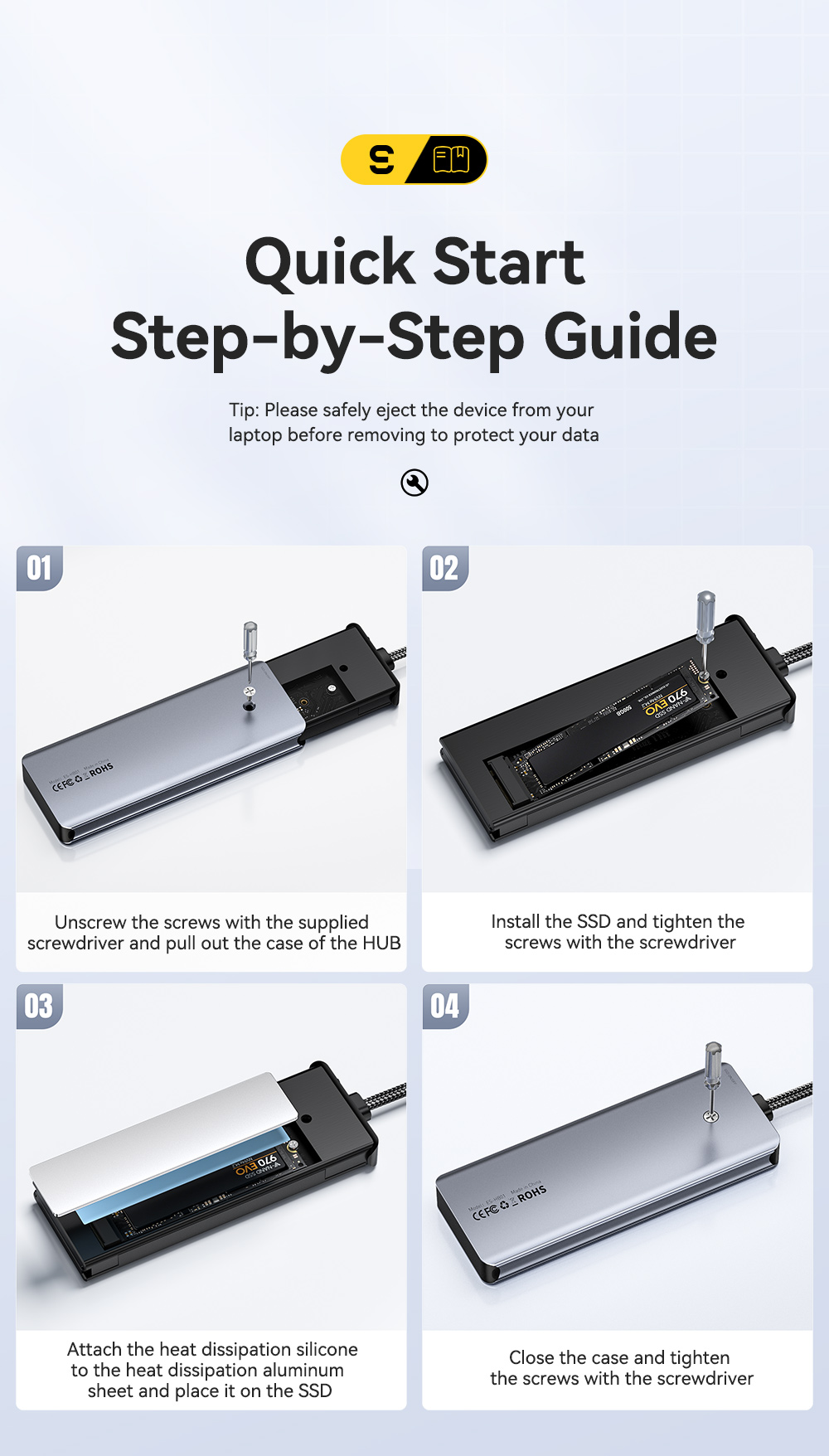 18cm Cable SSD USB Hub For Laptop USB C Docking Station
