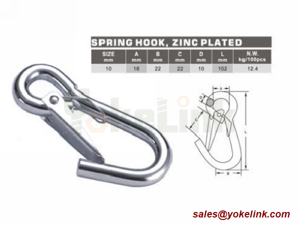 Metal Zinc Plated Locking Carabiner Spring Snap Hook 10 X 100 mm