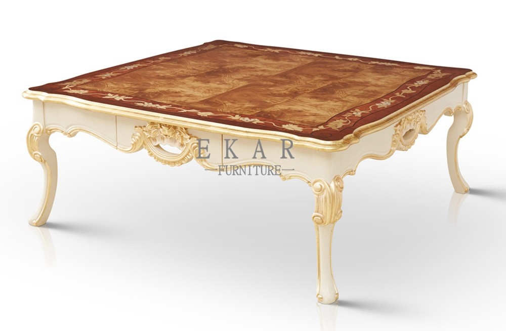 Wholesale High Gloss Finished Italian Classic Wooden Carving Tea Table