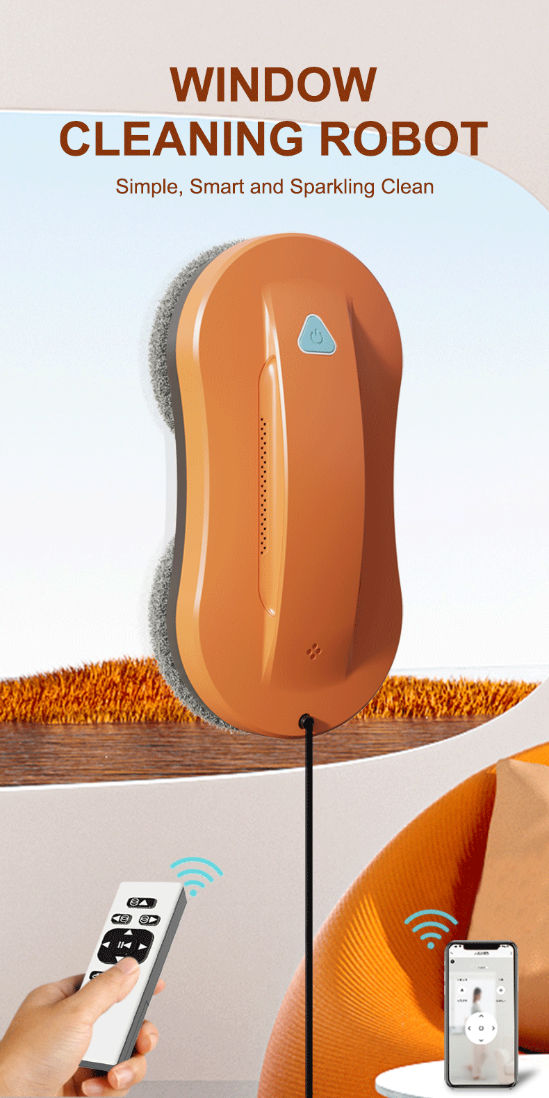 Household Smart Electric Super Thin Window Cleaning Robot for Windows App-Controlled