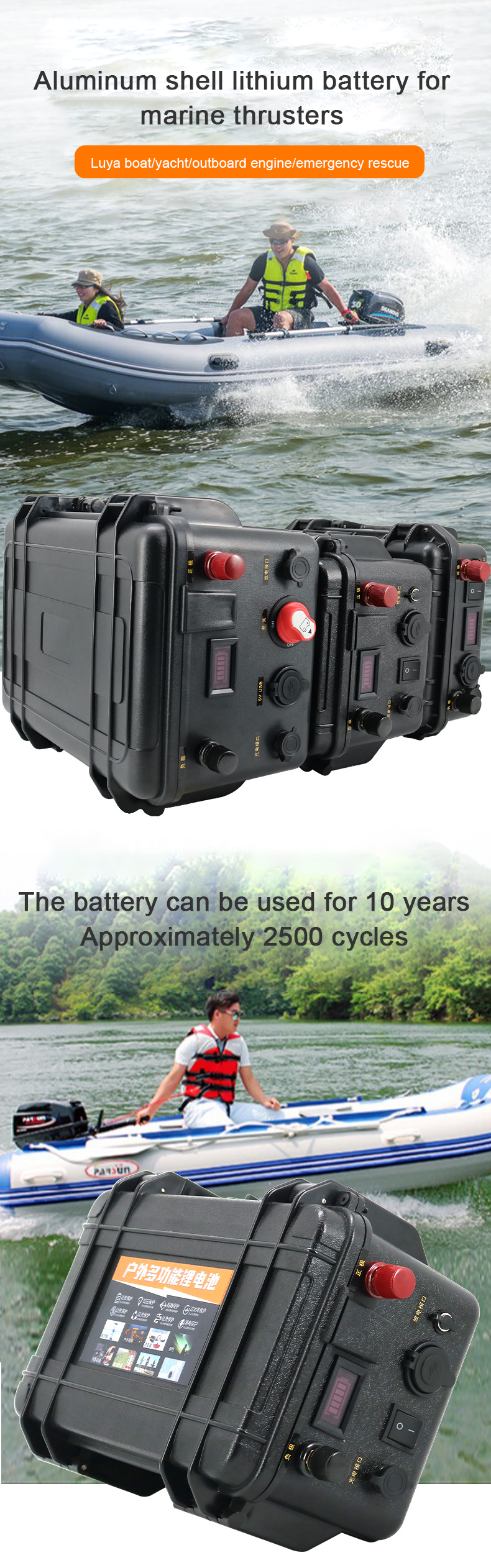 CLF 12V100AH OEM ODM Lithium battery electric motor assault boat kayak 24 volt 200 amp Marine thruster battery