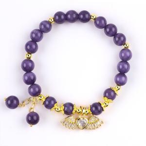 China 8mm Crystal Purple Cat Eye Bead Polished Gemstone Stretch Bracelets wholesale