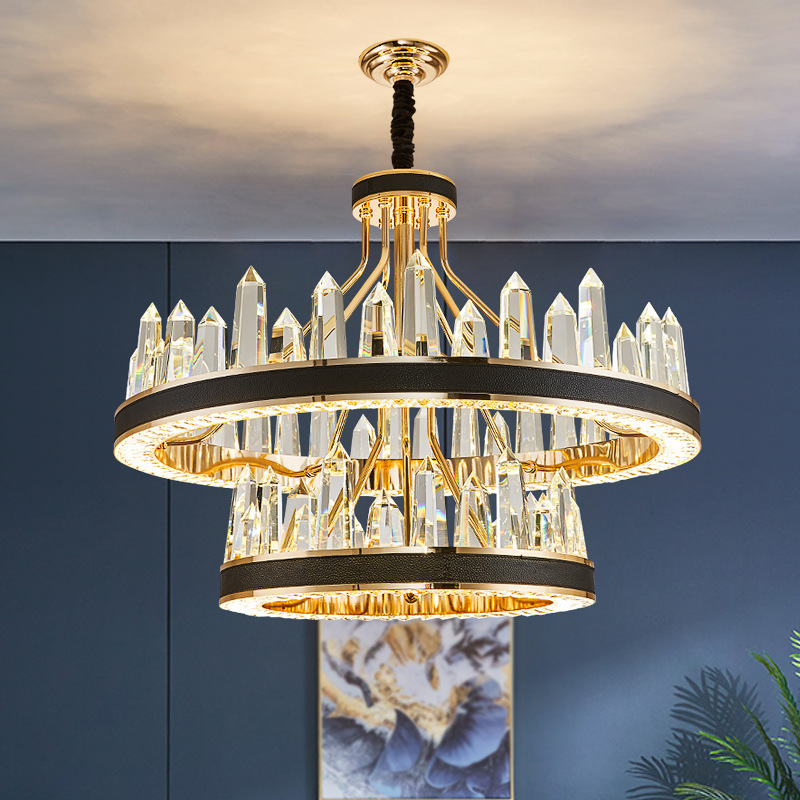JYLINGTING Luxury Crystal Chandelier European Wedding New Design Black LED Circle Lighting Square Oval Middle Wedding Decoration Modern Pendant Light