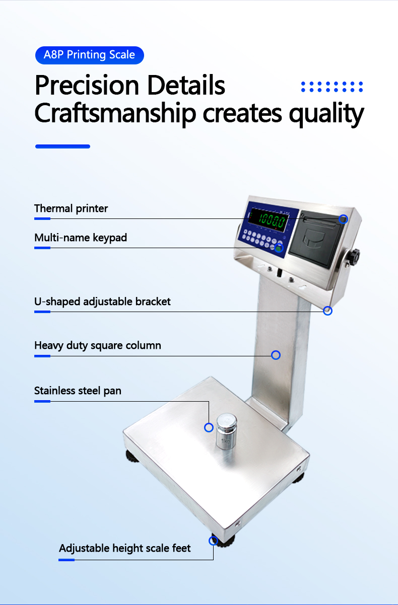 30kg Maximum Range LED Display Stainless Steel Waterproof Printing Platform Industry Scale