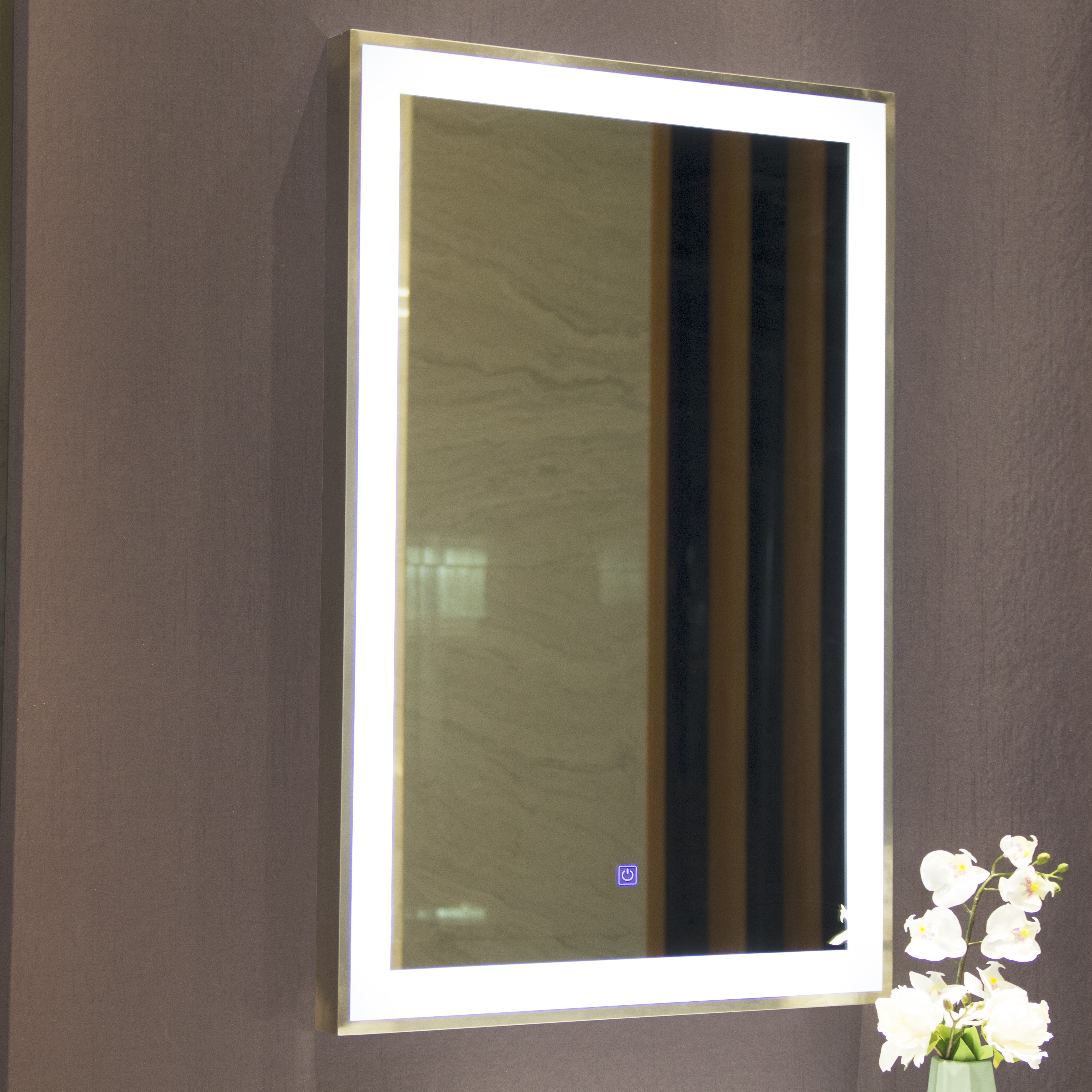 Bathroom Decoration Makeup Wall Mounting Vanity Framed LED Mirror With Temperature Display