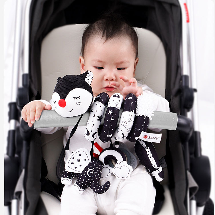 Newborn Musical Black Fox Stroller Toys High Contrast Black and White Toys for Babies
