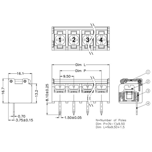 Easy Connection Single Row Terminal Blocks / 9.5mm Pitch Barrier Strip Connector