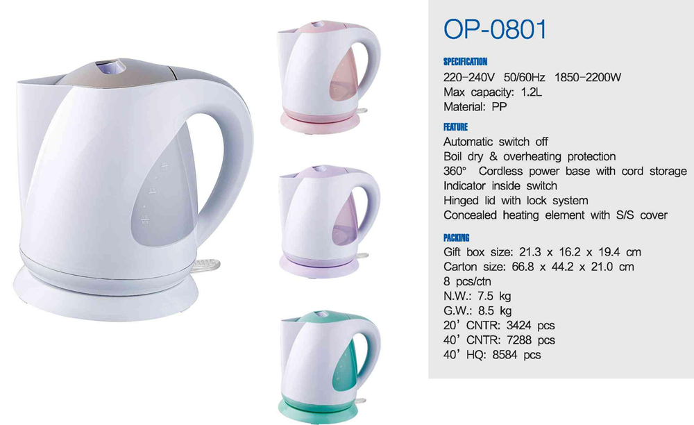 Auto Shut-off Electric Water Kettle with Fast Heating Speed and Electric Power Source