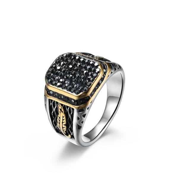 Black 18k Gold Plated Mens Ring Jewelry Gemstone Stainless Steel Men Rings