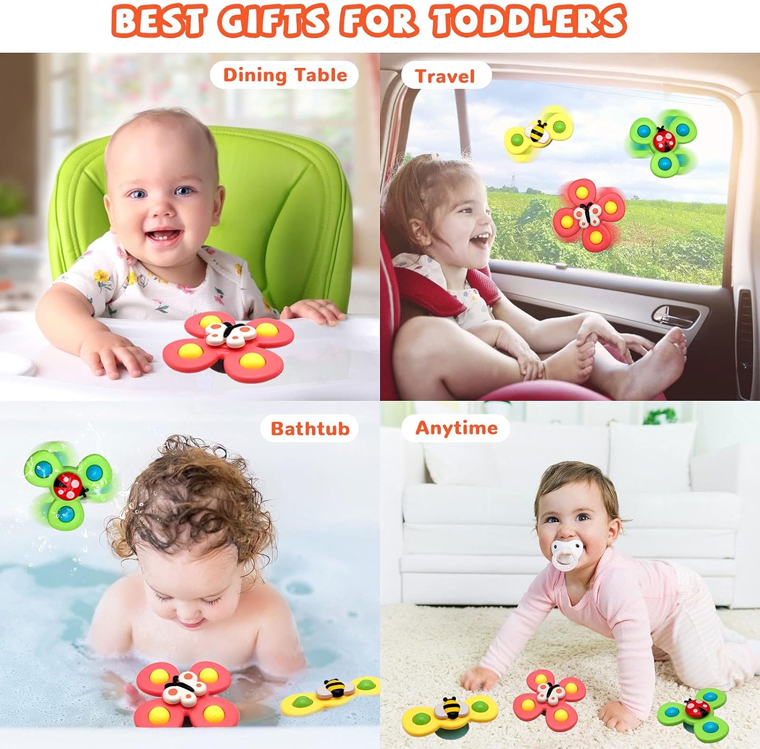 0-6 Year Olds Unisex Sensory Learning Toys 3 Pcs Suction Cup Spinner for Bath Time Fun
