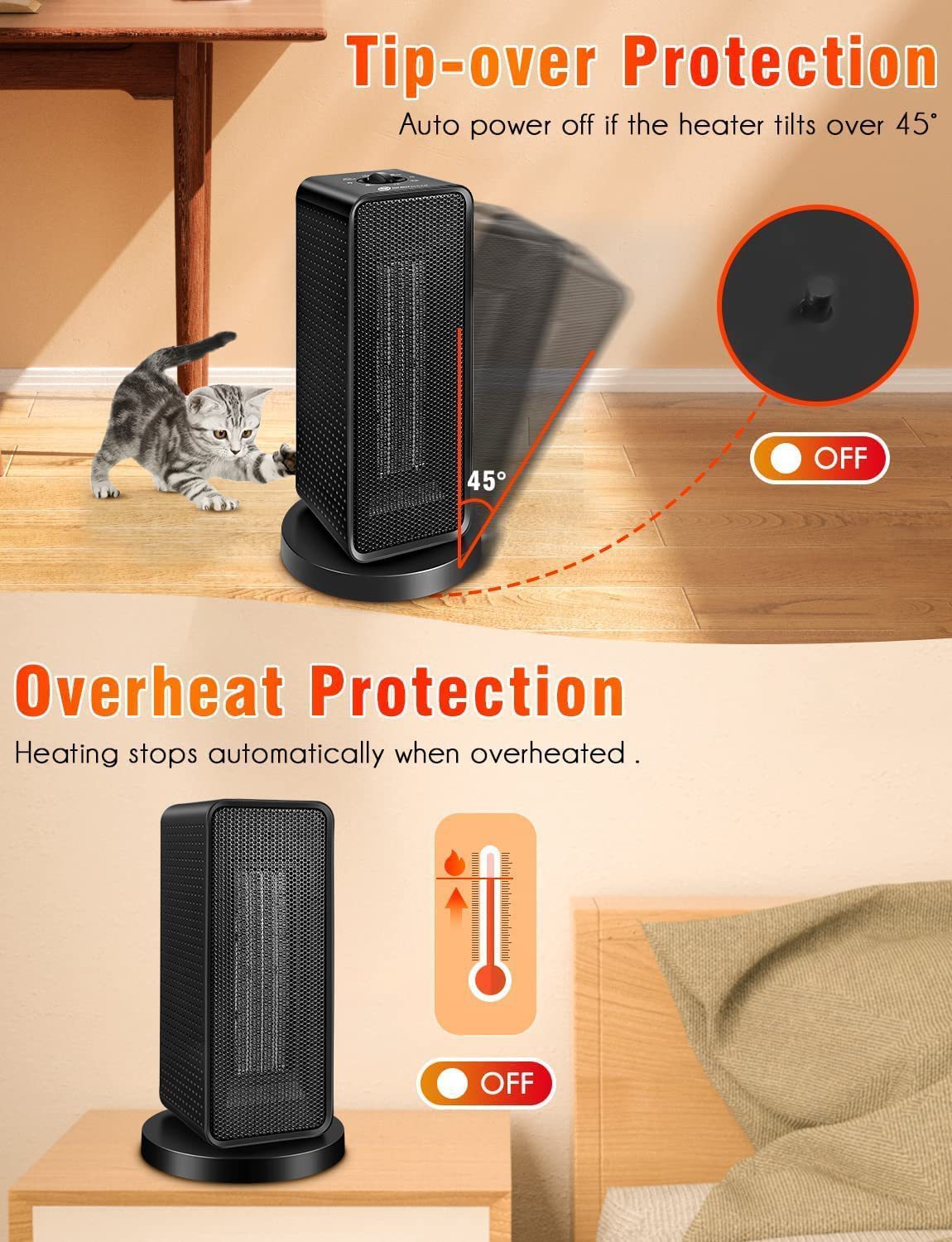 Household Vertical Electric Heater with Quick Heating Waterproof Function