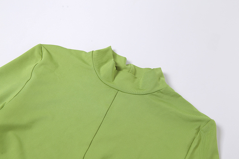 Green Two Piece Casual Set Round Neck Long Sleeve Hollow T Shirt Slim Fit Hip Skirt
