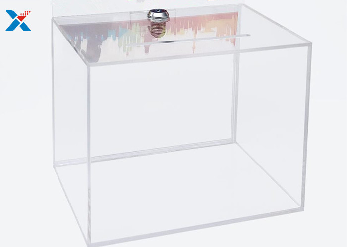 Fashion Acrylic Charity Box / Transparent Acrylic Donation Box With Lock