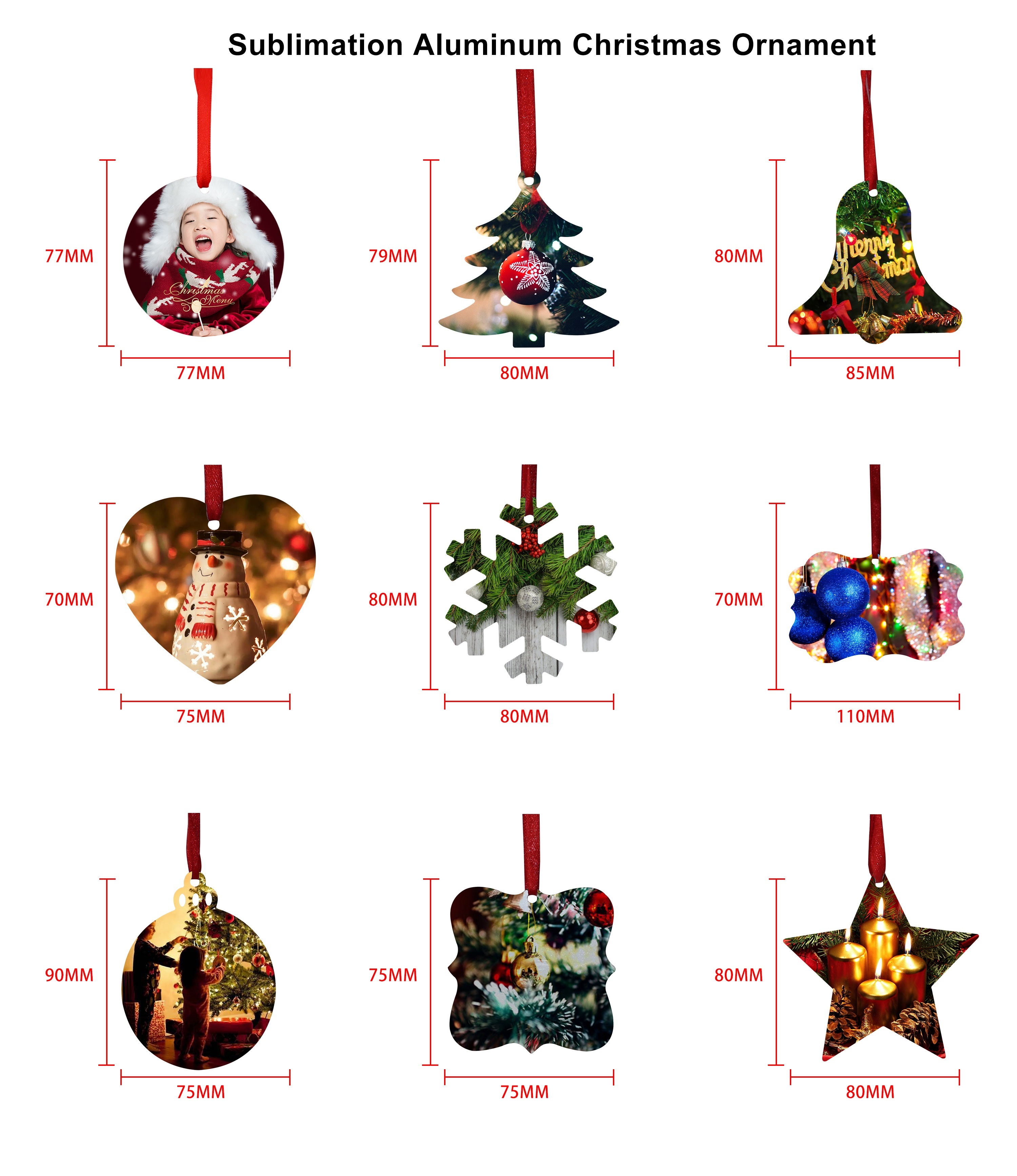 Sublimation Christmas Gifts Supply Double Sided Aluminum Sublimation Christmas Ornaments Blanks