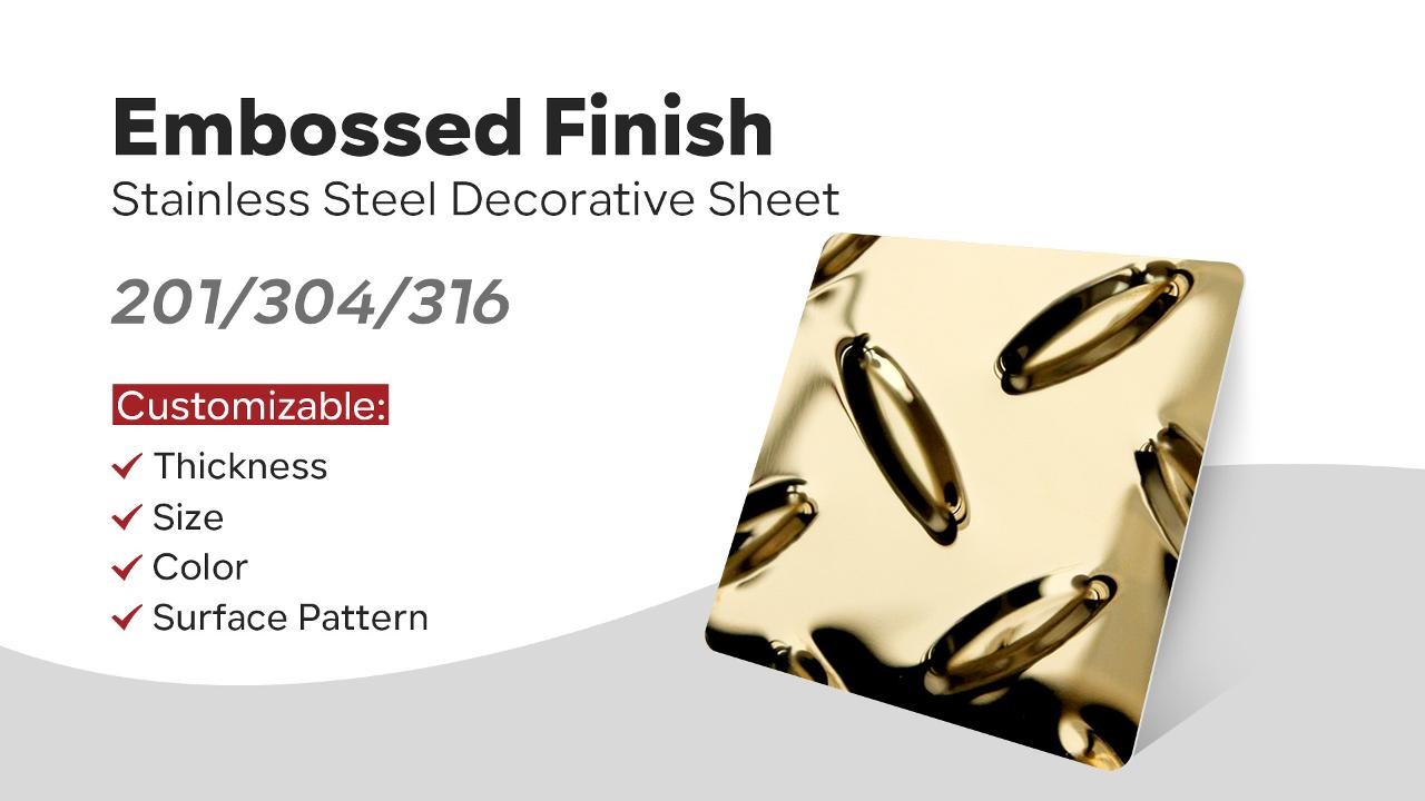 201 304 Golden Color Coated 3MM 2MM Stamping Embossed Surface Anti Slip Stainless Steel Checkered Plate
