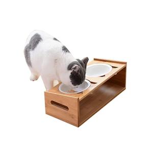 China Natural Pet Elevated Raised Stand Diner Feeder with 2 Removable Ceramic Bowls Direct wholesale