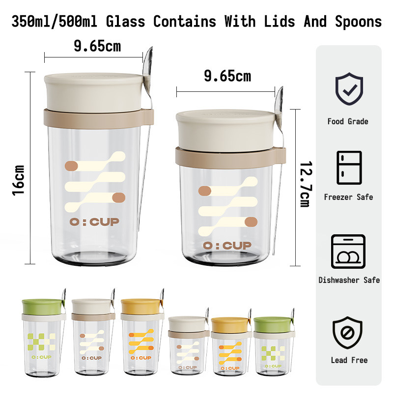 Versatile Long Spoon Reusable Overnight Oats Jar Leak Proof Wide Mouth