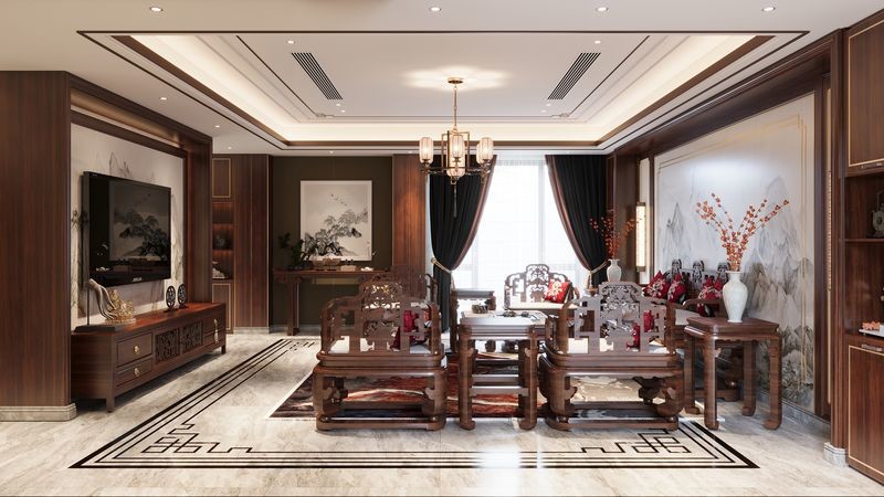 Timeless Elegant Stainless Steel TV Cabinet Solution New Chinese Style