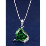 6.06 Carat TCW Heart Cut Gemstone Created Emerald 925 Sterling Silver Necklace