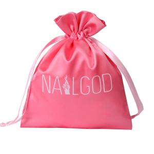 China Small Pink Satin Drawstring Bags With Logo Screen Printed wholesale