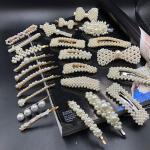 Handmade Pearls Decorative Hair Clips Pin For Makeup Geometric Flower Barrettes