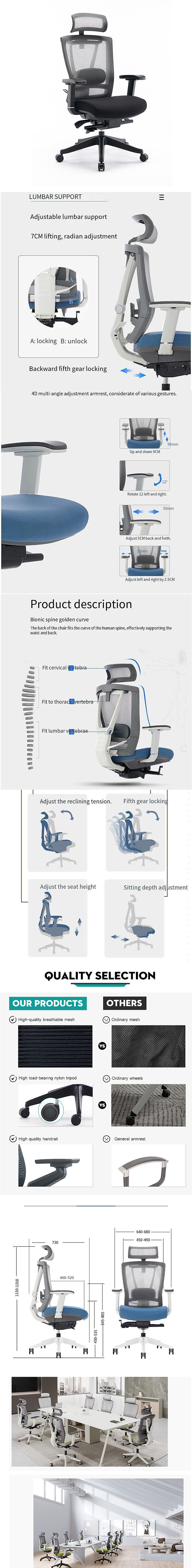 Modern Blue and Black Executive Swivel Office Task Chair for Ergonomic Workstation