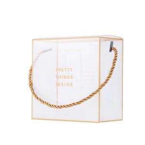 China Gold Logo Print Gift Handle PVC Clear Plastic Packaging Boxes wholesale