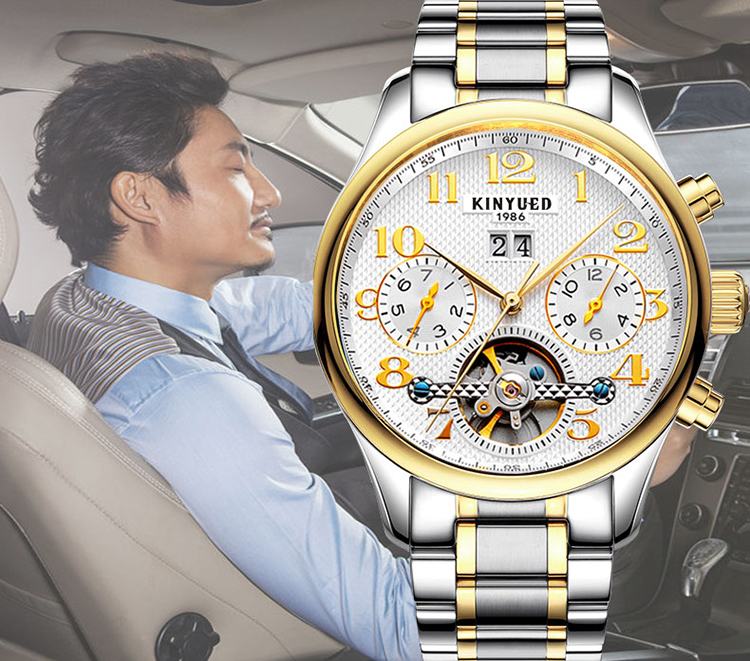 Hot stainless Steel Men's business sport Tourbillon automatic mechanical movement wrist watch