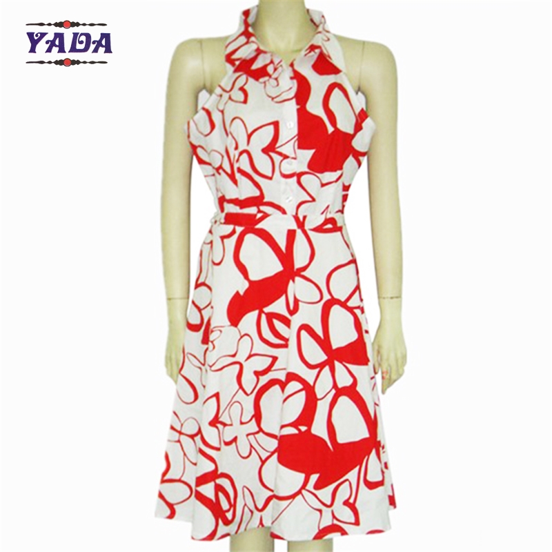 Summer elegant sleeveless hot style print girls dresses lady's ladies dinner party t shirt dress in cheap price